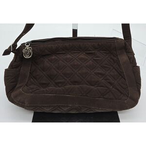 Vera Bradley Quilted Brown Shoulder Bag With Zipper & Monogram Charm